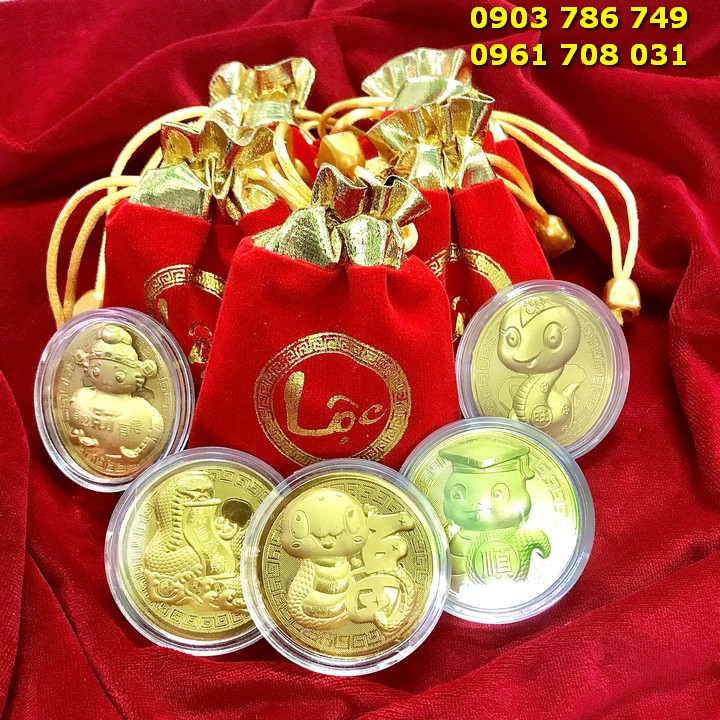 Đồng Xu Con Rắn Cute Tặng Túi Gấm Lộc